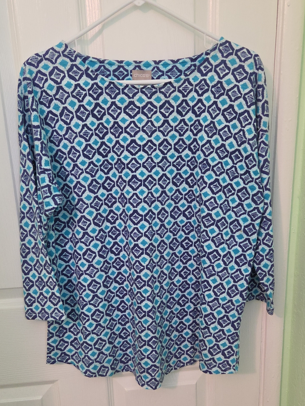 CHICO'S Pullover Top Chico's Size 1 (US 8, Med) Blue 3/4 Sleeve